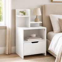HOMCOM Modern Bedside Table, Nightstand with Drawer, Shelf, Bedside Cabinet for Bedroom, Living Room, White(m-7)
