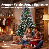 HOMCOM Albero di Natale Innevato 180 cm, 250 LED a 2 Colori, Telecomando, 11 Modalità, Pigne e Bacche Rosse(m-4)