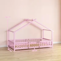 AIYAPLAY Wooden Kids House Single Bed Frame, Solid Pine Wood Toddler Bed with Dual Guardrails for Children, Boys, Girls, Pink(m-3)