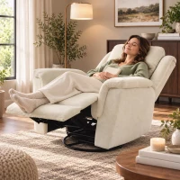 HOMCOM Poltrona Relax com Função Reclinável e de Balanço Poltrona de TV com Apoio para os Pés em Creme Branco(m-5)