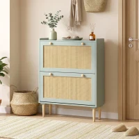 HOMCOM Dulap pentru pantofi 12 perechi, dulap pentru pantofi cu 2 sertare rabatabile, rafturi reglabile, 80x26x101 cm, verde(m-4)