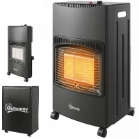 Outsunny Chauffage au Gaz Poêle à Gaz 4200W Infrarouge Pliable 3 Puissances Système ODS Anti-Basculement Housse 46x42x75cm Noir(m-19)