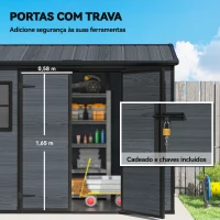 Outsunny Abrigo de Jardim Exterior 2,77 m² 244x131x201 cm com Base, Portas com Fecho, Janelas e Ventilação, Cinzento Escuro(m-6)