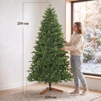 HOMCOM Sapin de Noël Artificiel 210 cm Nordmann, 1008 Pointes de Branches Articulées Réalistes en PE, Support en Bois, Vert(m-3)
