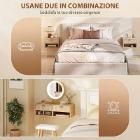HOMCOM Set di 2 Comodini Sospesi con Cassetto Decorato e Mensola Aperta, Rovere(m-6)