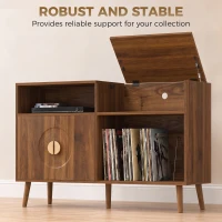 HOMCOM Record Player Stand, Vinyl Record Holder with Storage Holds Up to 300 Albums with Flip-Top Compartment, Walnut(m-6)