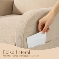HOMCOM Cadeira de Baloiço de Veludo com Encosto Alto Pés de Madeira Bolsos Apoios de Braços Estilo Moderno  67x94x105 cm Bege(m-6)