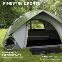 Outsunny Tenda da Campeggio 2 Posti con Finestra a Rete, in Poliestere, Fibra di Vetro e PE, 210x150x110 cm, Grigio e Verde(m-6)