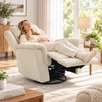 HOMCOM Poltrona Relax com Função Reclinável e de Balanço Poltrona de TV com Apoio para os Pés em Creme Branco(m-2)