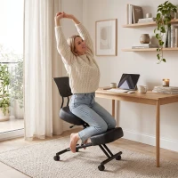 HOMCOM Chaise à Genoux Ergonomique avec Dossier, Siège Assis Genoux Réglable en PU sur Roulettes, Noir(m-10)