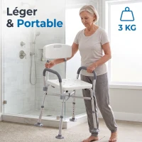HOMCOM Tabouret de Douche Réglable en Hauteur à 5 Niveaux, Chaise de Douche, Accoudoirs Rembourrés et Coussin Amovible, Gris(m-6)