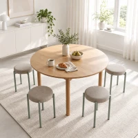 HOMCOM Lot de 4 Tabourets Empilables Ronds avec Assise Rembourrée, sans Dossier, Gain de Place, 45 x 45 x 47,5 cm, Marron Cair(m-14)