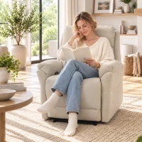HOMCOM Poltrona Reclinável Manual Salva-Espaço com Apoio para Pés em Veludo Creme(m-6)