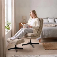 HOMCOM Sillón lounge con reposapiés, sillón chenilla giratorio con reposapiés regulable en altura, acolchado grueso y asiento ancho, Marrón(m-4)
