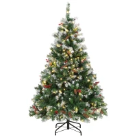 HOMCOM Sapin de Noël Artificiel Lumineux et Enneigé 150cm, Arbre de Noël, Télécommande, 11 Modes d'Éclairage, 210 LED, Vert(m-1)