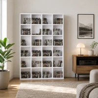 HOMCOM Estantería para 456 CDs y 336 DVDs con 24 Compartimentos Estantes Ajustables para Salón Oficina 89x20x130,5 cm Blanco(m-7)