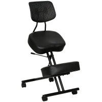 HOMCOM Chaise à Genoux Ergonomique avec Dossier, Siège Assis Genoux Réglable en PU sur Roulettes, Noir(m-17)