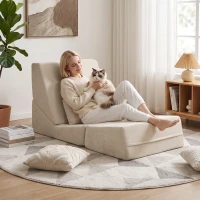 HOMCOM Sofá-Cama Dobrável 3 em 1 Poltrona 1 Lugar Conversível em Chenille Almofada e Encosto Compacto sem Montagem Bege(m-4)
