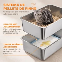 PawHut Caixa de Areia para Gatos em Aço Inoxidável com Peneira Laterais Altas Pá e 10 Resguardos Cinzento-Escuro(m-4)