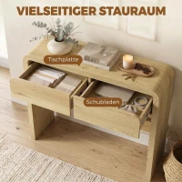 HOMCOM Konsolentisch mit 2 Schubladen, kugelgelagerten Schienen und abgerundeten Ecken, 100 cm, Natur(m-6)
