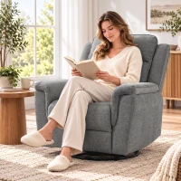 HOMCOM Fotoliu Reclinabil Manual 155° cu Suport pentru Picioare, Rotativ 360°, pentru Living, Gri Deschis(m-10)