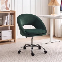 HOMCOM Velvet Desk Chair, Modern Office Chair with Height-Adjustable, Wheels, for Home Study Bedroom, Dark Green(m-2)