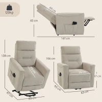 HOMCOM Relaxsessel mit elektrischer Aufstehhilfe, Massage & Wärme, Chenille-Sessel mit Federkern, Greige(m-3)
