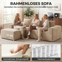 HOMCOM Ecksofa mit Chaiselongue, rahmenloses Cloud-Sofa in L-Form aus Chenille, tiefer Sitz, Taschenfedern, Beige(m-5)