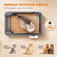PawHut Caixa de Areia para Gatos em Aço Inoxidável com Peneira Laterais Altas Pá e 10 Resguardos Cinzento-Escuro(m-5)