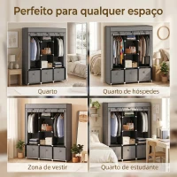 HOMCOM Roupeiro de Tecido com 2 Varões 5 Prateleiras 3 Gavetas Fecho de Correr Estrutura de Aço 125x43x162,5 cm Cinzento(m-6)