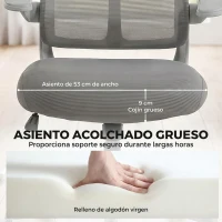 HOMCOM Silla de Escritorio Giratoria de Malla Reposabrazos Abatibles Respaldo Alto Función de Balanceo Altura Ajustable Gris(m-7)
