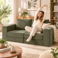 HOMCOM Schlafsofa 4-in-1 Schlaffunktion ausziehbar Klappsofa Kissen 2 Sitzer Grün(m-10)