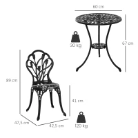 Outsunny Set de Jardín 3 Piezas con Mesa Redonda Ø60x67 cm y 2 Sillas 42,5x47,5x89 cm Mesa con Orificio para Sombrilla Negro(m-3)