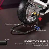 HOMCOM Caballete Elevador Universal Soporte Rueda Trasera Moto de Acero Robusta Carga 544 kg con Horquillas en U y L Ajustables(m-4)