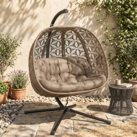 Outsunny Outdoor Double Hanging Chair with Cushion and Cup Holders, Sand Brown(m-2)