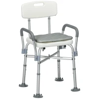 HOMCOM Tabouret de Douche Réglable en Hauteur à 5 Niveaux, Chaise de Douche, Accoudoirs Rembourrés et Coussin Amovible, Gris(m-16)