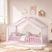 AIYAPLAY Lit Cabane Enfant 90x200 cm, Lit Enfant en Forme de Maison avec Barrières de Sécurité et Sommier à Lattes Solides, Rose(m-2)