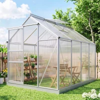 Outsunny 190 x 253 cm Walk-In Polycarbonate Greenhouse - Silver-Tone(m-10)