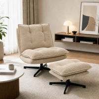 HOMCOM Sillón lounge con reposapiés, giratorio 360°, tapizado de pana, reposapiés regulable en altura, Beige(m-6)