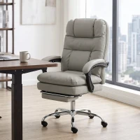 HOMCOM Cadeira de Escritório Ergonómica em PU com Molas Ensacadas, Reclinável 155°, Encosto Alto, Apoio de Cabeça, Cinzento-Claro(m-9)