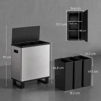 HOMCOM Papelera Automática con Sensor 54L 3 Compartimentos Acero Inoxidable Plata(m-3)