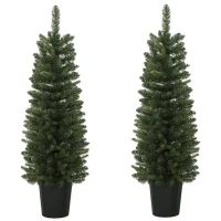HOMCOM Lot de 2 Sapins de Noël Artificiels 120 cm, Base en Pot de Culture, Pointes de Branches Ignifuges, Vert(m-17)