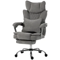 HOMCOM Verstelbare bureaustoel met massage en warmte, linnenlook, lendensteun, brede zitting, grijs, tot 180 kg(m-14)