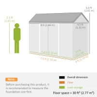 Outsunny 8 x 4 ft Plastic Garden Shed, Wood-Effect Outdoor Storage Shed with Floor, Windows, Lockable Doors and Vents, Light Grey(m-3)