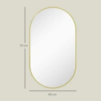 HOMCOM Espelho Casa de Banho Oval 40x3x70 cm Espelho Decorativo de Parede com Estrutura de Liga de Alumínio Horizontal ou Vertical Dourado(m-3)