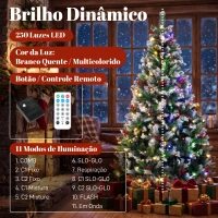 HOMCOM Árvore de Natal Nevada 180 cm com 250 LED, 11 Modos, Comando à Distância, 840 Pontas, 34 Pinhas e 34 Bagas, Verde(m-5)