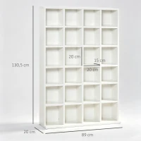 HOMCOM Estantería para 456 CDs y 336 DVDs con 24 Compartimentos Estantes Ajustables para Salón Oficina 89x20x130,5 cm Blanco(m-3)