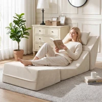 HOMCOM Sofá-Cama Dobrável 3 em 1 Poltrona 1 Lugar Conversível em Chenille Almofada e Encosto Compacto sem Montagem Bege(m-5)
