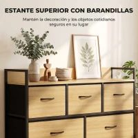 HOMCOM Cajonera de Tela con 5 Cajones y Marco Metálico Estilo Industrial para Salón Recibidor 98x29x63 cm Roble(m-5)