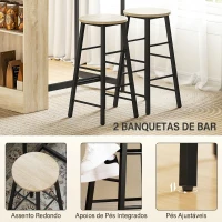 HOMCOM Conjunto Mesa Alta com 2 Bancos Apoios para os Pés 3 Compartimentos Prateleira Ajustável para Cozinha Carvalho(m-5)